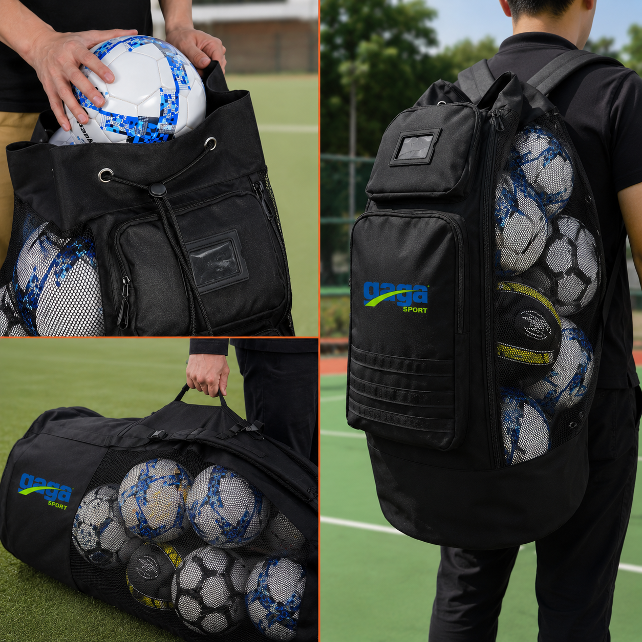 XL Ball Bag Heavy Duty Mesh Backpack – Soccer Basketball Volleyball Sports Bag GagaSport