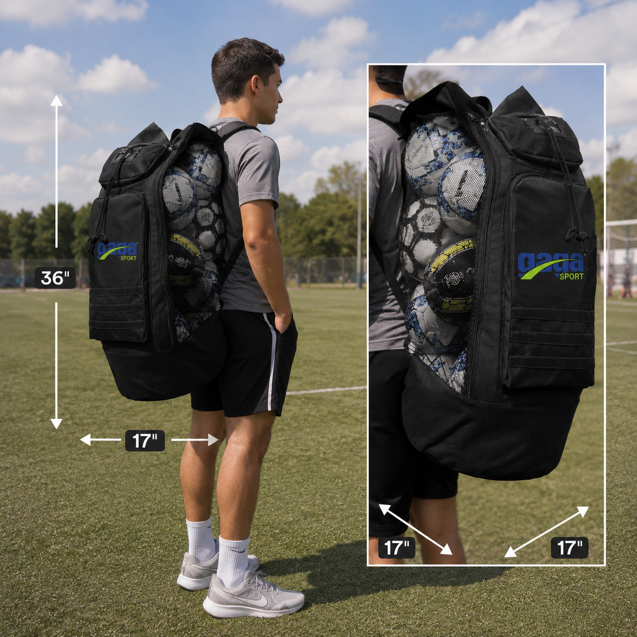 XL Ball Bag Heavy Duty Mesh Backpack – Soccer Basketball Volleyball Sports Bag GagaSport