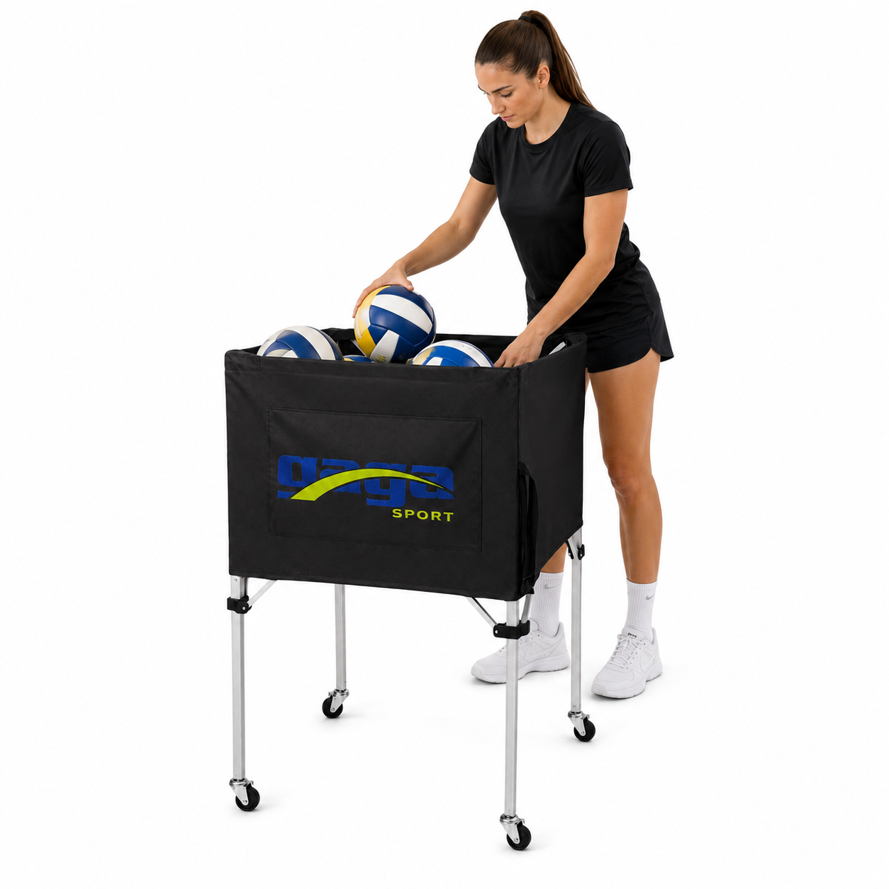 Folding Volleyball Ball Cart with Logo Panel – Team Sports Equipment Storage Rack GagaSport