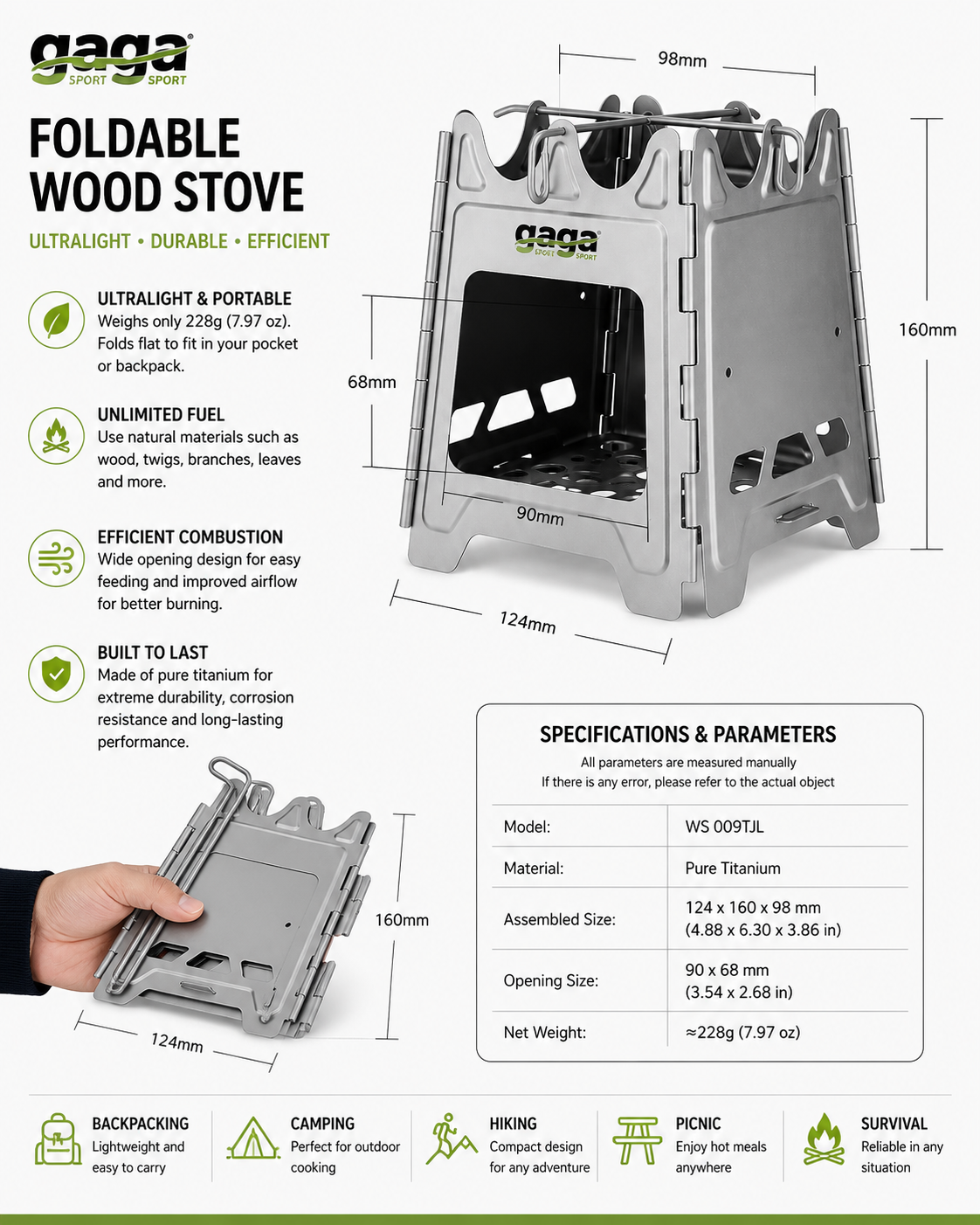 Gaga Sport Titanium Wood Burning Camping Stove